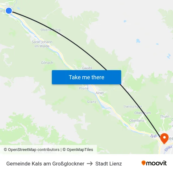 Gemeinde Kals am Großglockner to Stadt Lienz map