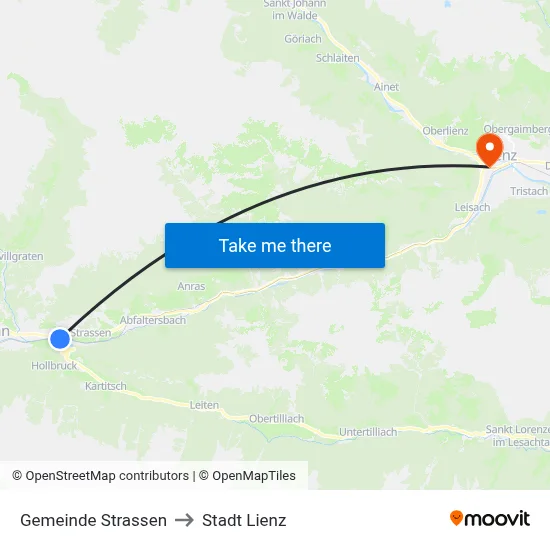 Gemeinde Strassen to Stadt Lienz map