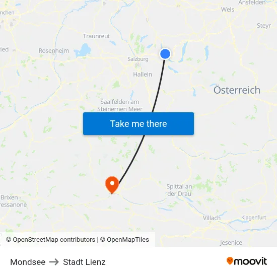 Mondsee to Stadt Lienz map