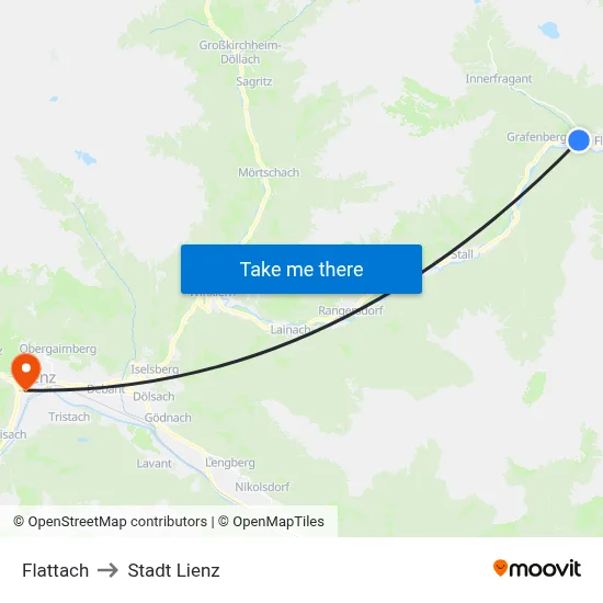 Flattach to Stadt Lienz map