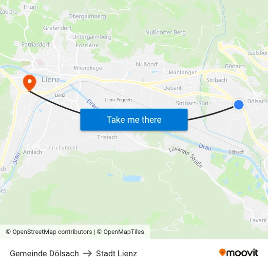 Gemeinde Dölsach to Stadt Lienz map