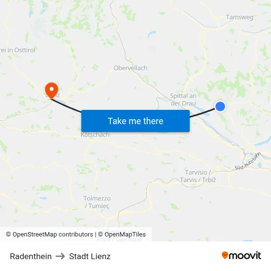 Radenthein to Stadt Lienz map
