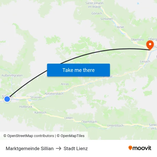 Marktgemeinde Sillian to Stadt Lienz map