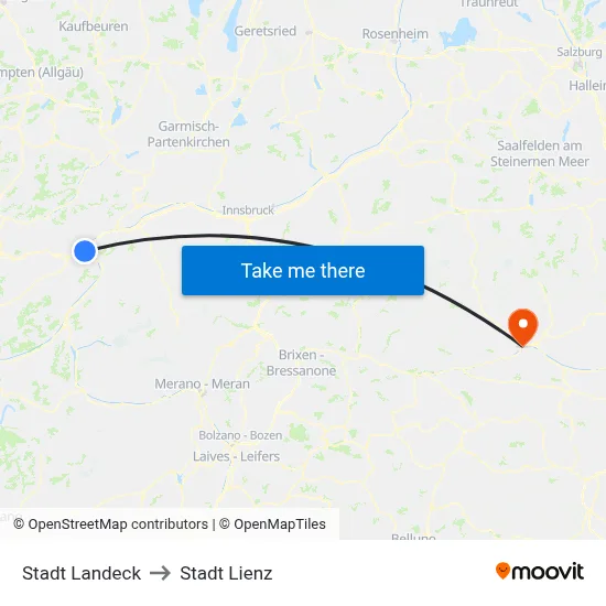 Stadt Landeck to Stadt Lienz map