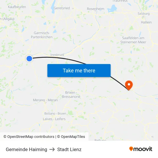 Gemeinde Haiming to Stadt Lienz map