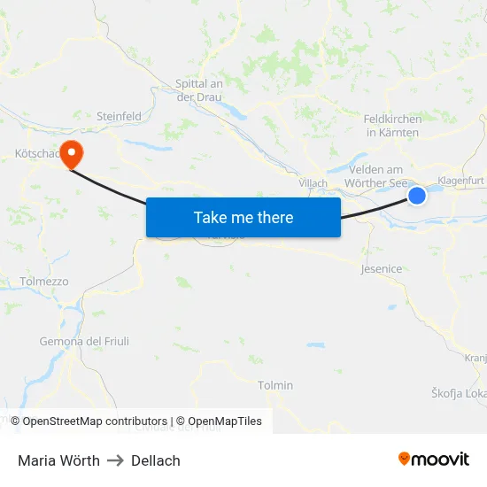 Maria Wörth to Dellach map