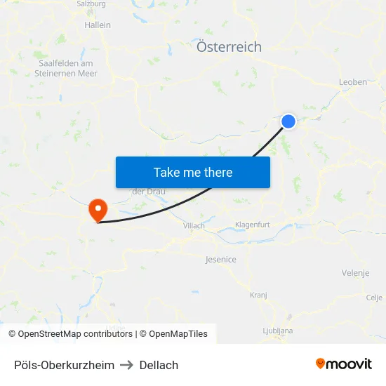 Pöls-Oberkurzheim to Dellach map