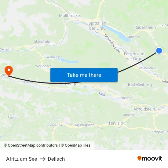 Afritz am See to Dellach map
