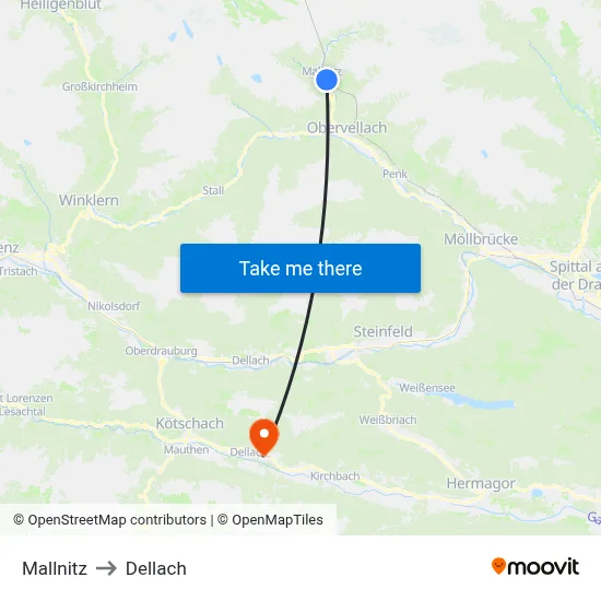 Mallnitz to Dellach map