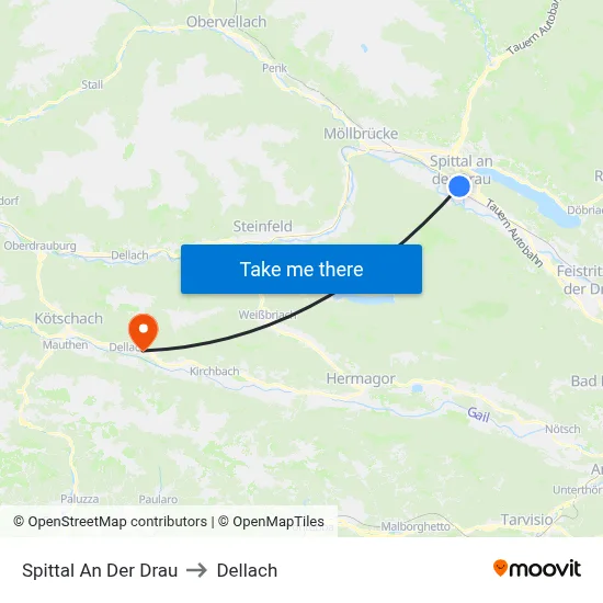 Spittal An Der Drau to Dellach map