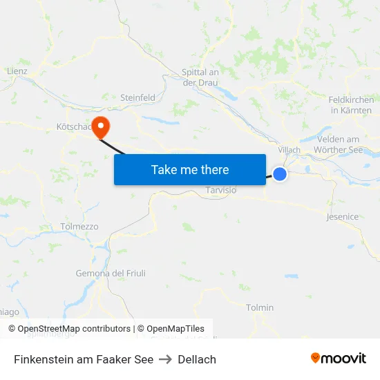 Finkenstein am Faaker See to Dellach map