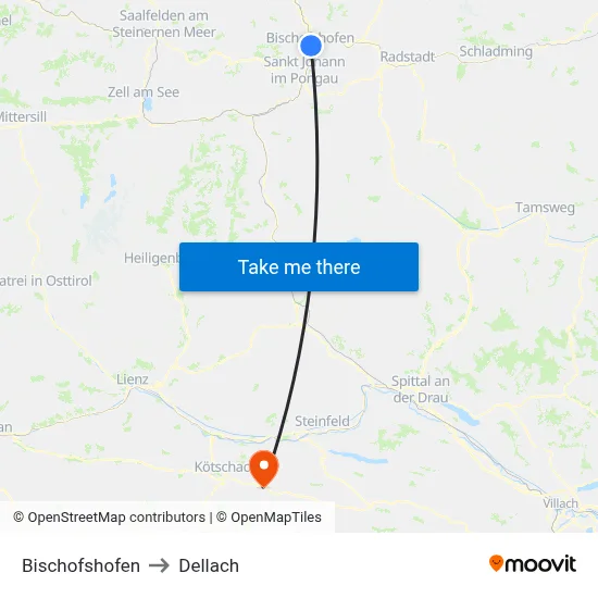 Bischofshofen to Dellach map