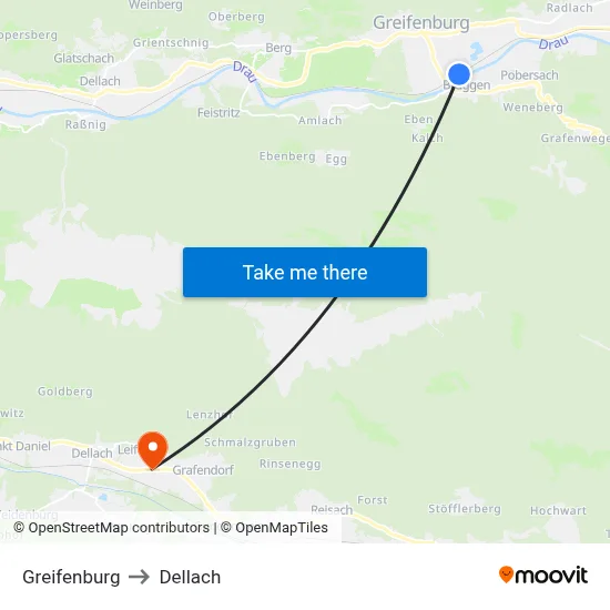 Greifenburg to Dellach map
