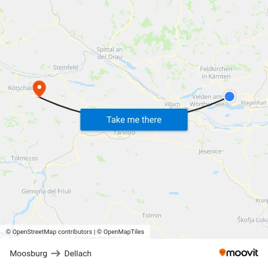 Moosburg to Dellach map