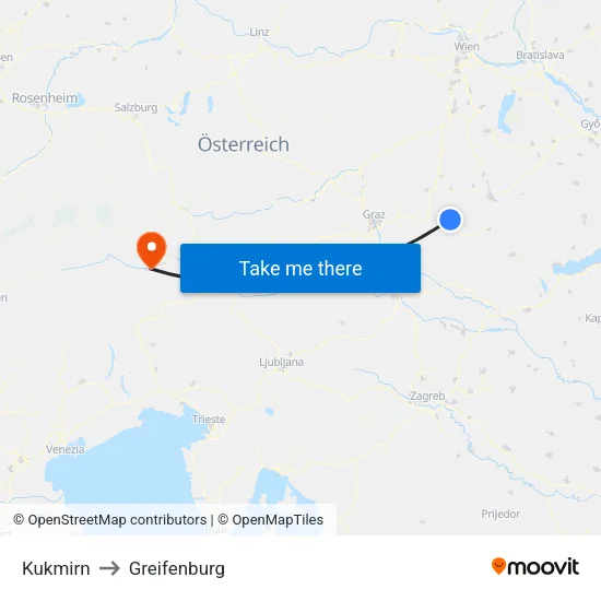Kukmirn to Greifenburg map