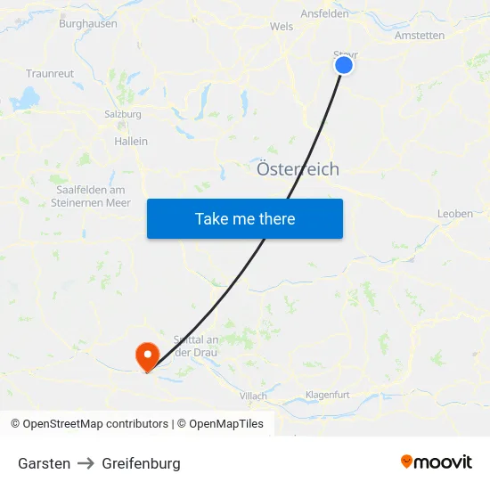 Garsten to Greifenburg map