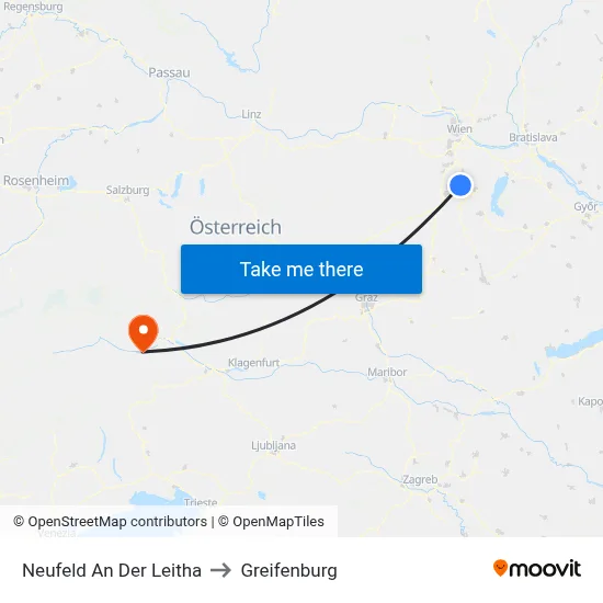 Neufeld An Der Leitha to Greifenburg map
