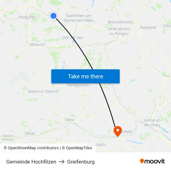 Gemeinde Hochfilzen to Greifenburg map