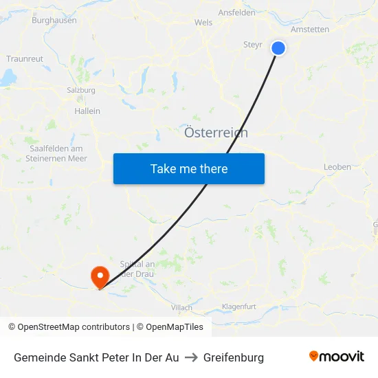 Gemeinde Sankt Peter In Der Au to Greifenburg map