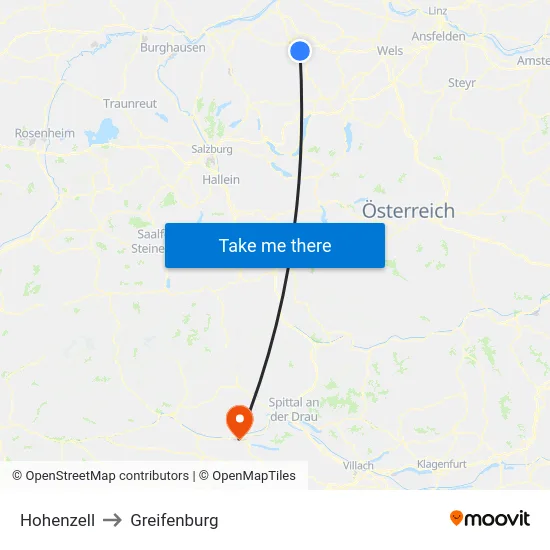 Hohenzell to Greifenburg map