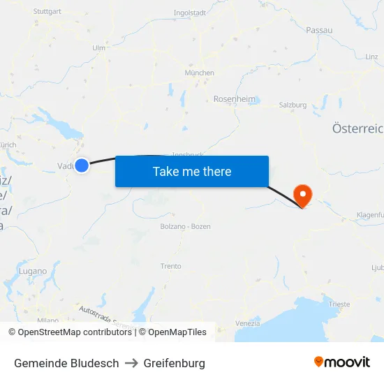 Gemeinde Bludesch to Greifenburg map