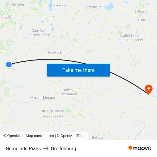 Gemeinde Pians to Greifenburg map