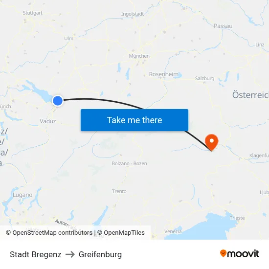 Stadt Bregenz to Greifenburg map