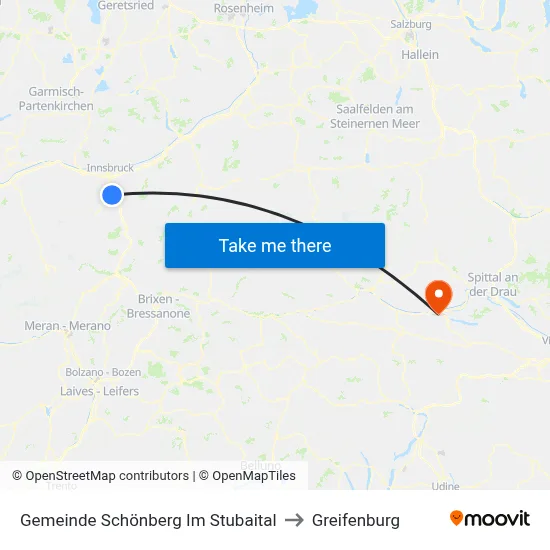 Gemeinde Schönberg Im Stubaital to Greifenburg map