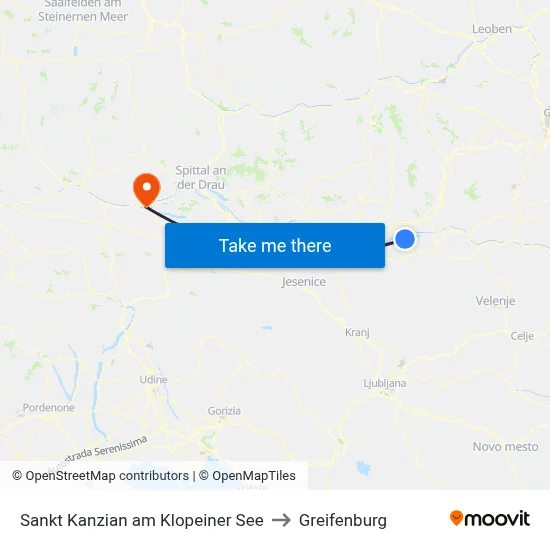 Sankt Kanzian am Klopeiner See to Greifenburg map