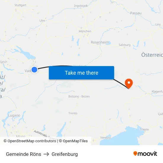 Gemeinde Röns to Greifenburg map