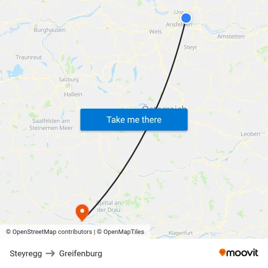 Steyregg to Greifenburg map