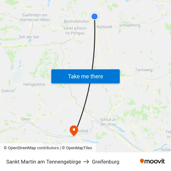 Sankt Martin am Tennengebirge to Greifenburg map