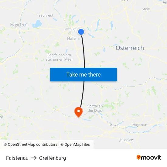 Faistenau to Greifenburg map