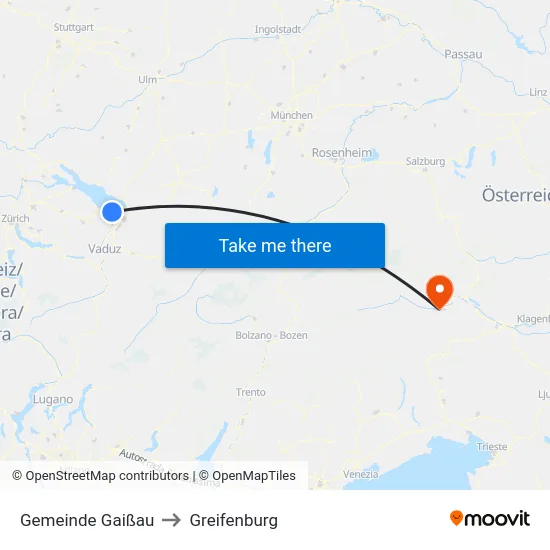 Gemeinde Gaißau to Greifenburg map