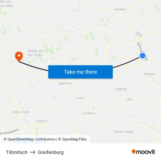 Tillmitsch to Greifenburg map