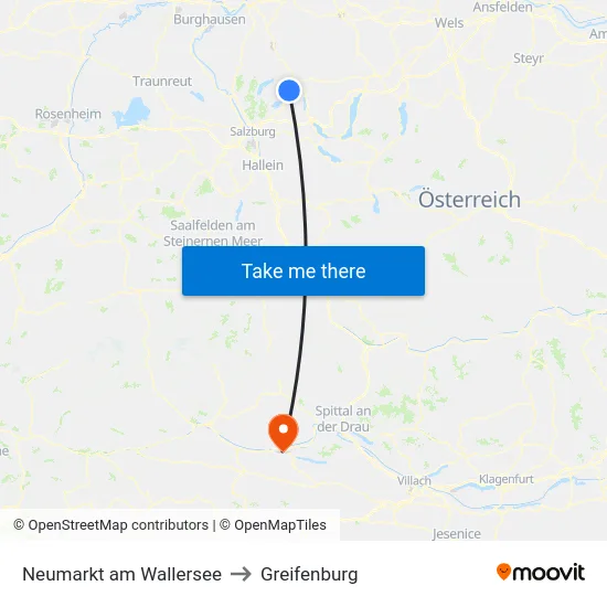 Neumarkt am Wallersee to Greifenburg map