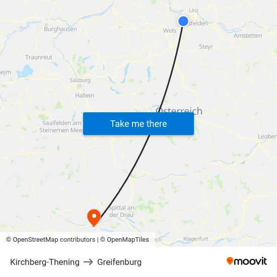 Kirchberg-Thening to Greifenburg map