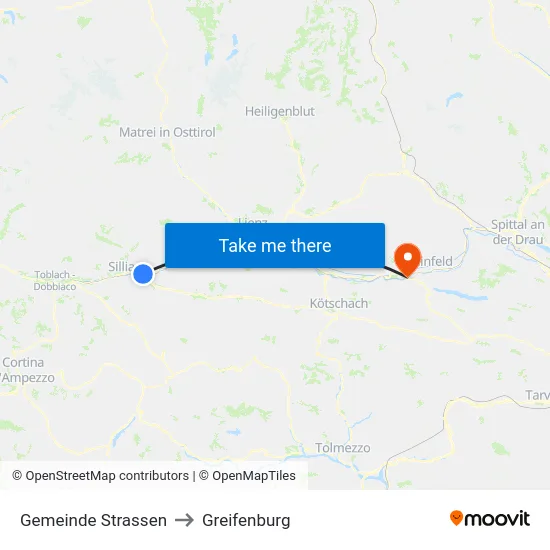 Gemeinde Strassen to Greifenburg map