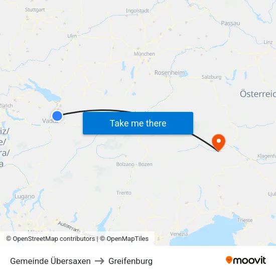 Gemeinde Übersaxen to Greifenburg map