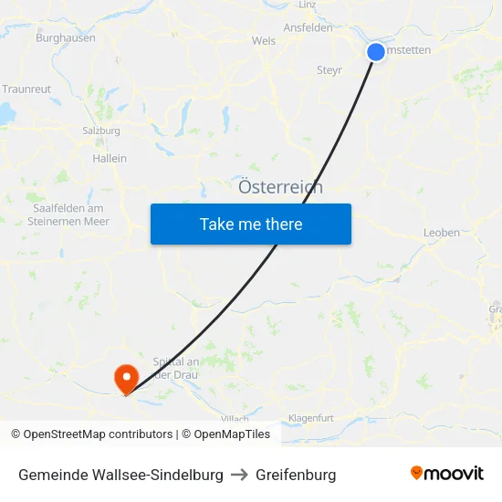 Gemeinde Wallsee-Sindelburg to Greifenburg map