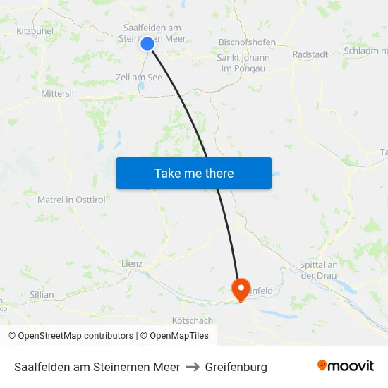 Saalfelden am Steinernen Meer to Greifenburg map