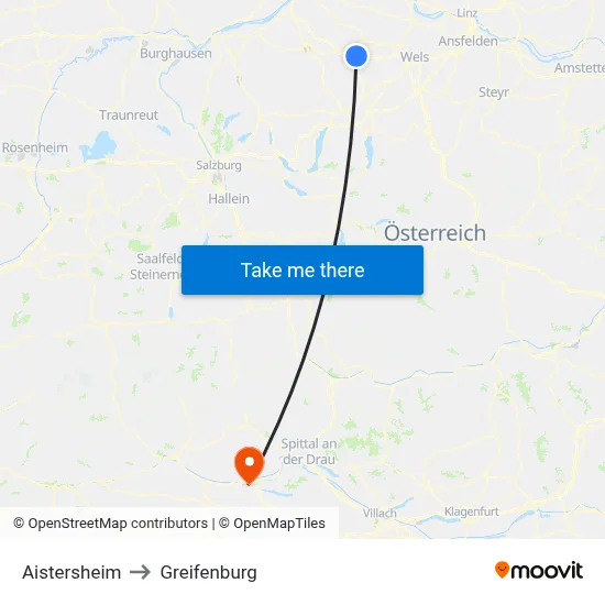 Aistersheim to Greifenburg map