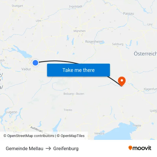 Gemeinde Mellau to Greifenburg map