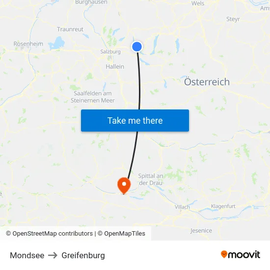 Mondsee to Greifenburg map