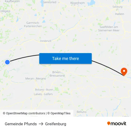 Gemeinde Pfunds to Greifenburg map