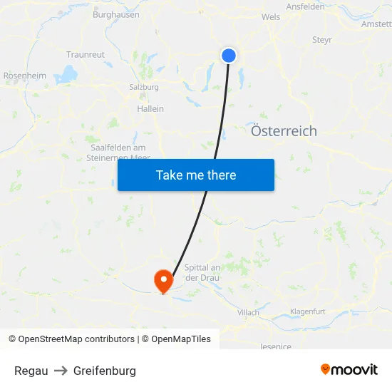 Regau to Greifenburg map