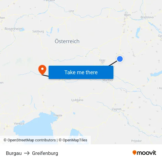 Burgau to Greifenburg map