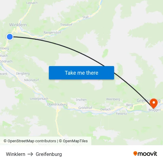 Winklern to Greifenburg map