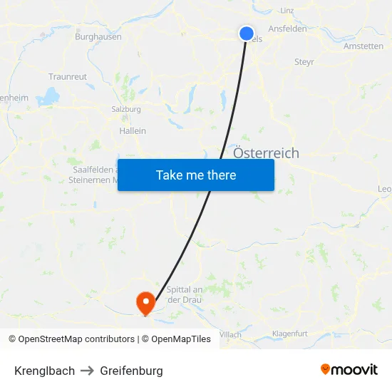 Krenglbach to Greifenburg map