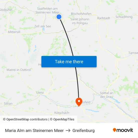 Maria Alm am Steinernen Meer to Greifenburg map